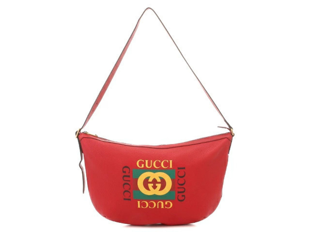 Gucci Shoulder Bag Half Moon Hobo Calfskin Red